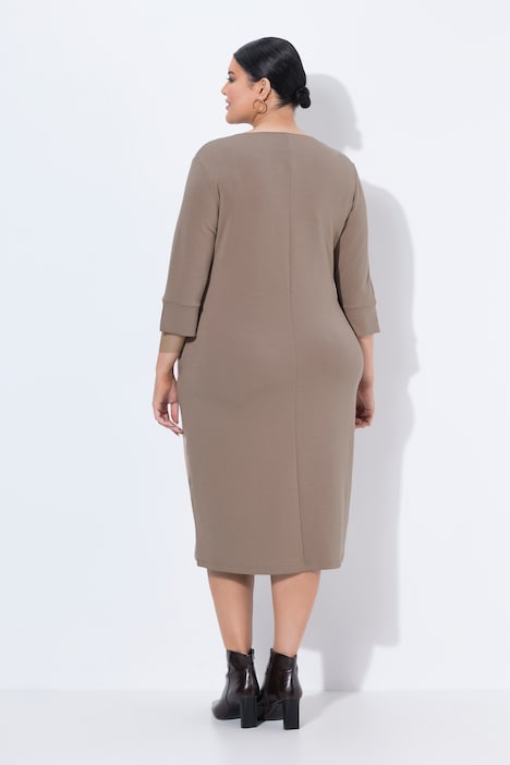 Robe en molleton, modal mélangé, décolleté en V et manches 3/4
