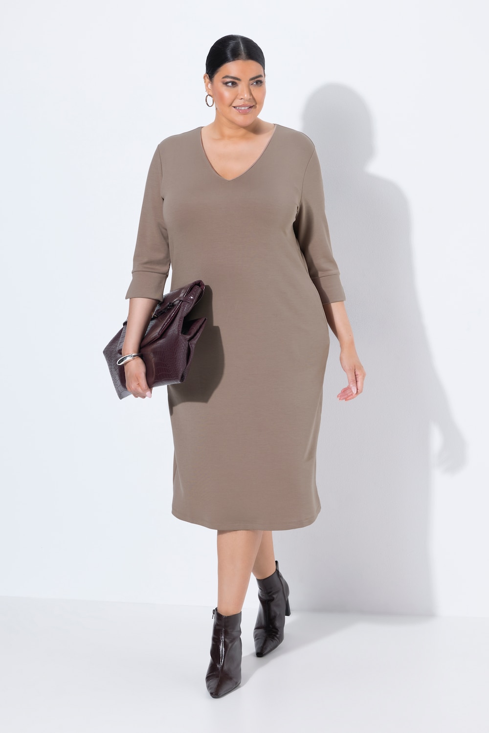 Sweatkleid, V-Ausschnitt, 3/4-Arm, Modalmix