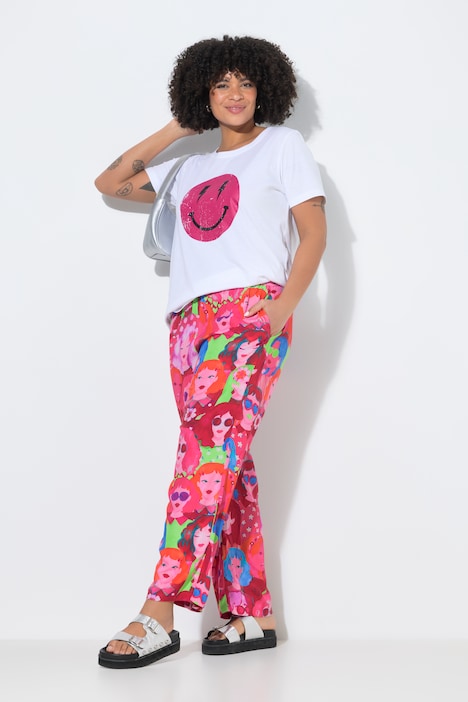 Hose, weites Bein, Gesichterdruck