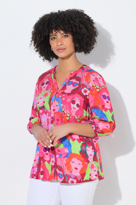 Blouse, A-lijn, gezichtenmotief