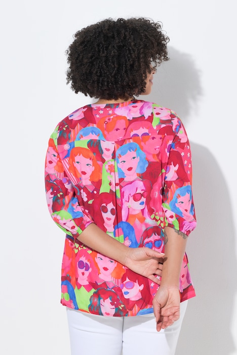 Blouse, A-lijn, gezichtenmotief