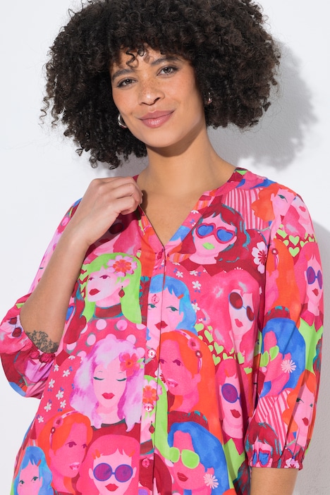 Blouse, A-lijn, gezichtenmotief