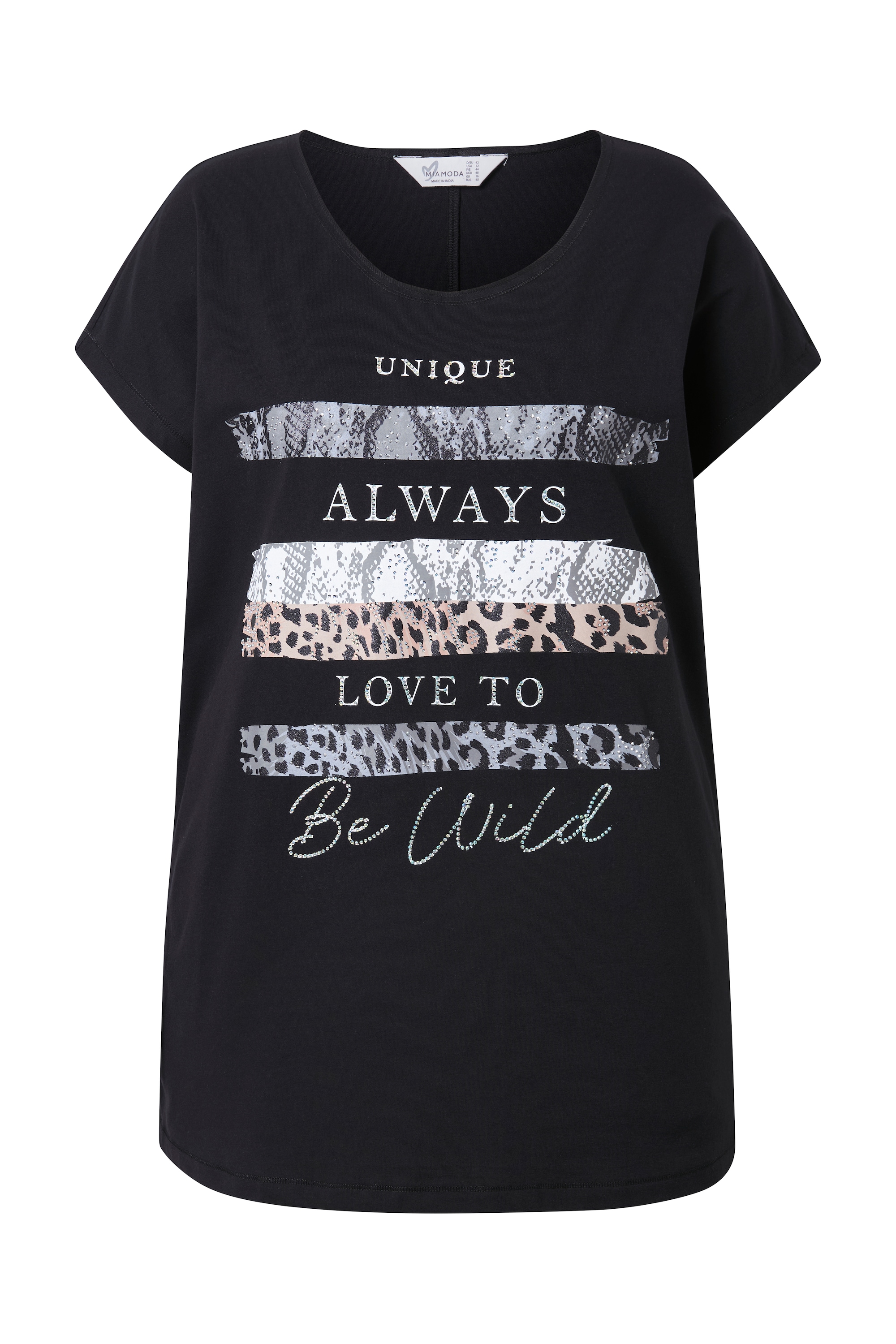 MIAMODA Damen große Größen T Shirt Streifen Schriftzug Glitzersteinchen 841959