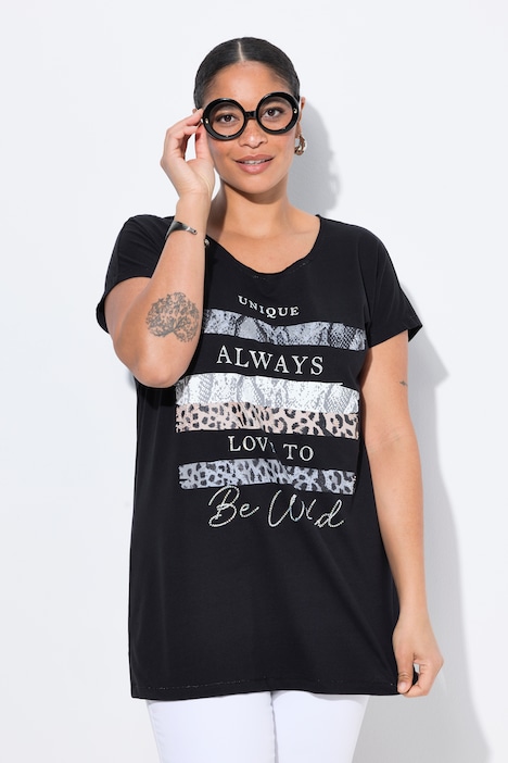 T-Shirt, Streifen, Schriftzug, Glitzersteinchen