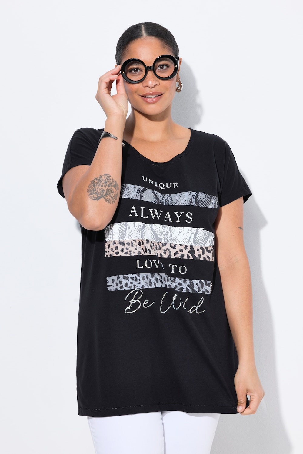 T-Shirt, Streifen, Schriftzug, Glitzersteinchen