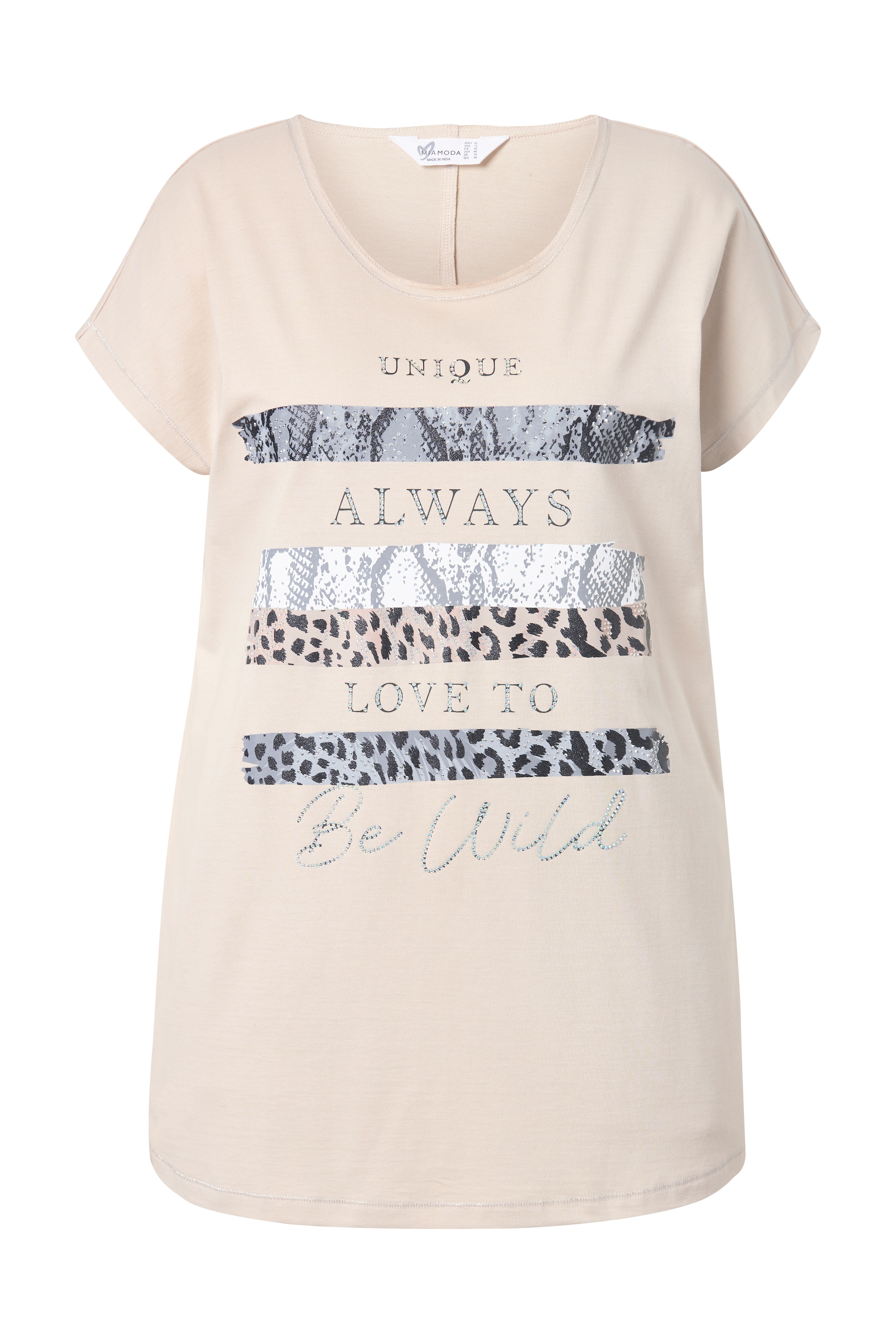 MIAMODA Damen große Größen T Shirt Streifen Schriftzug Glitzersteinchen 841959