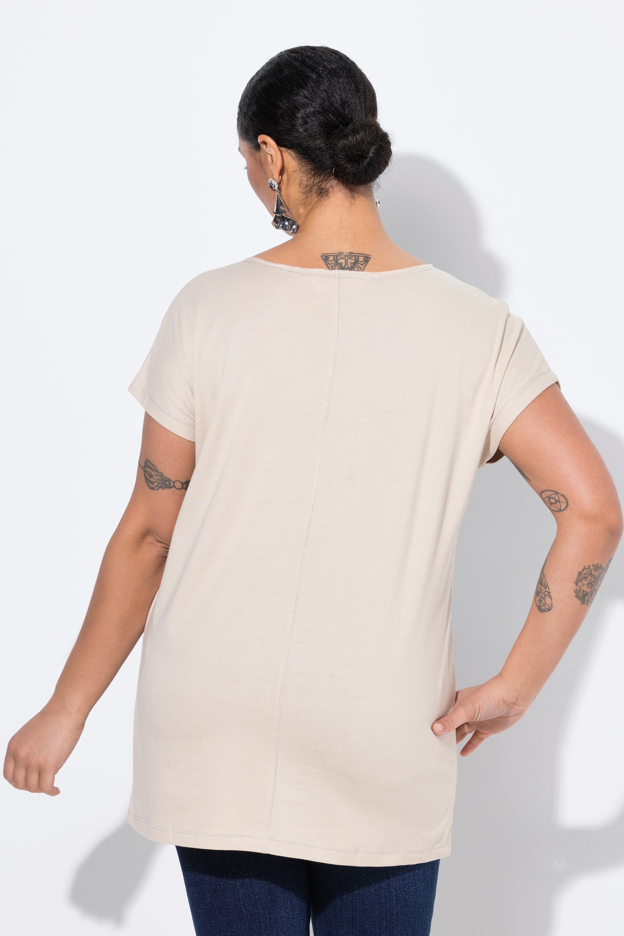MIAMODA Damen große Größen T Shirt Streifen Schriftzug Glitzersteinchen 841959