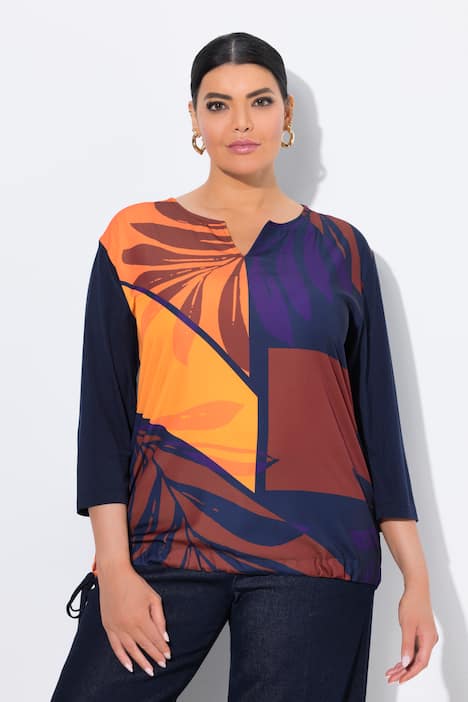 Shirt, bladeren, oversized, tuniekhals, 3/4-mouw