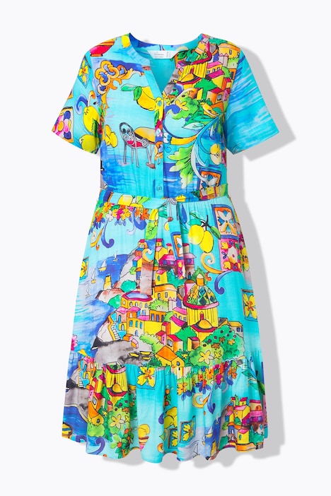 Kleid, A-Linie, Italien-Muster, Saumvolant