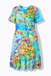 Vestido, forma en A, estampado de Italia, volante en dobladillo