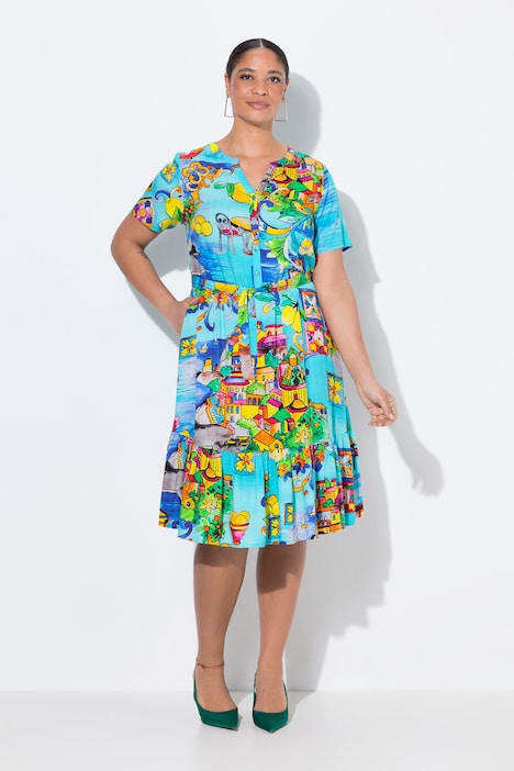 Kleid, A-Linie, Italien-Muster, Saumvolant