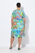 Vestido, forma en A, estampado de Italia, volante en dobladillo