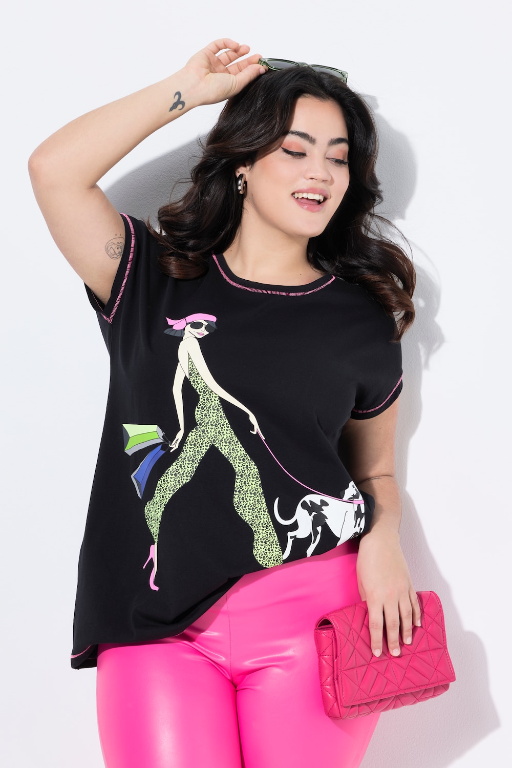 T-Shirt, A-Linie, Frauen-Motiv, Neon-Nähten