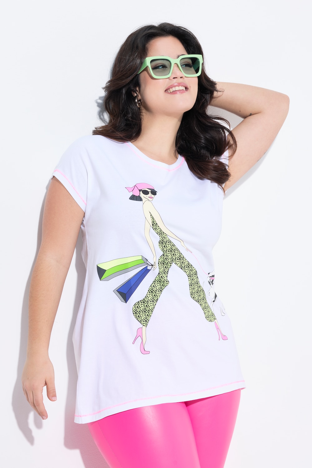 T-Shirt, A-Linie, Frauen-Motiv, Neon-Nähten