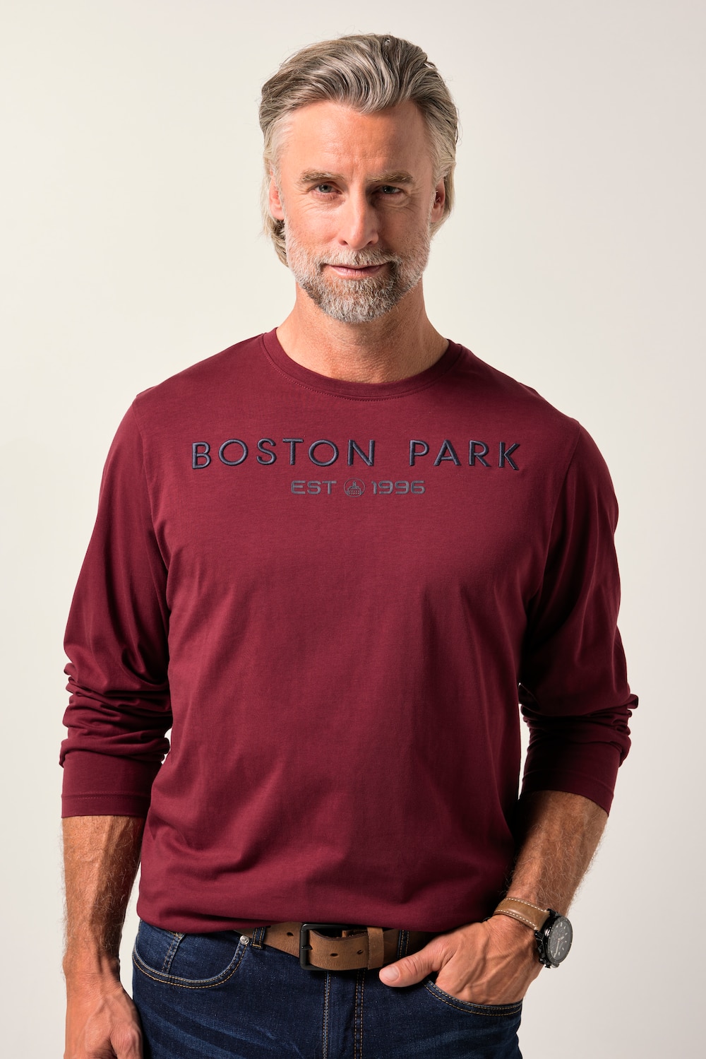 Boston Park Langarmshirt, Brustprint, bis 84/86