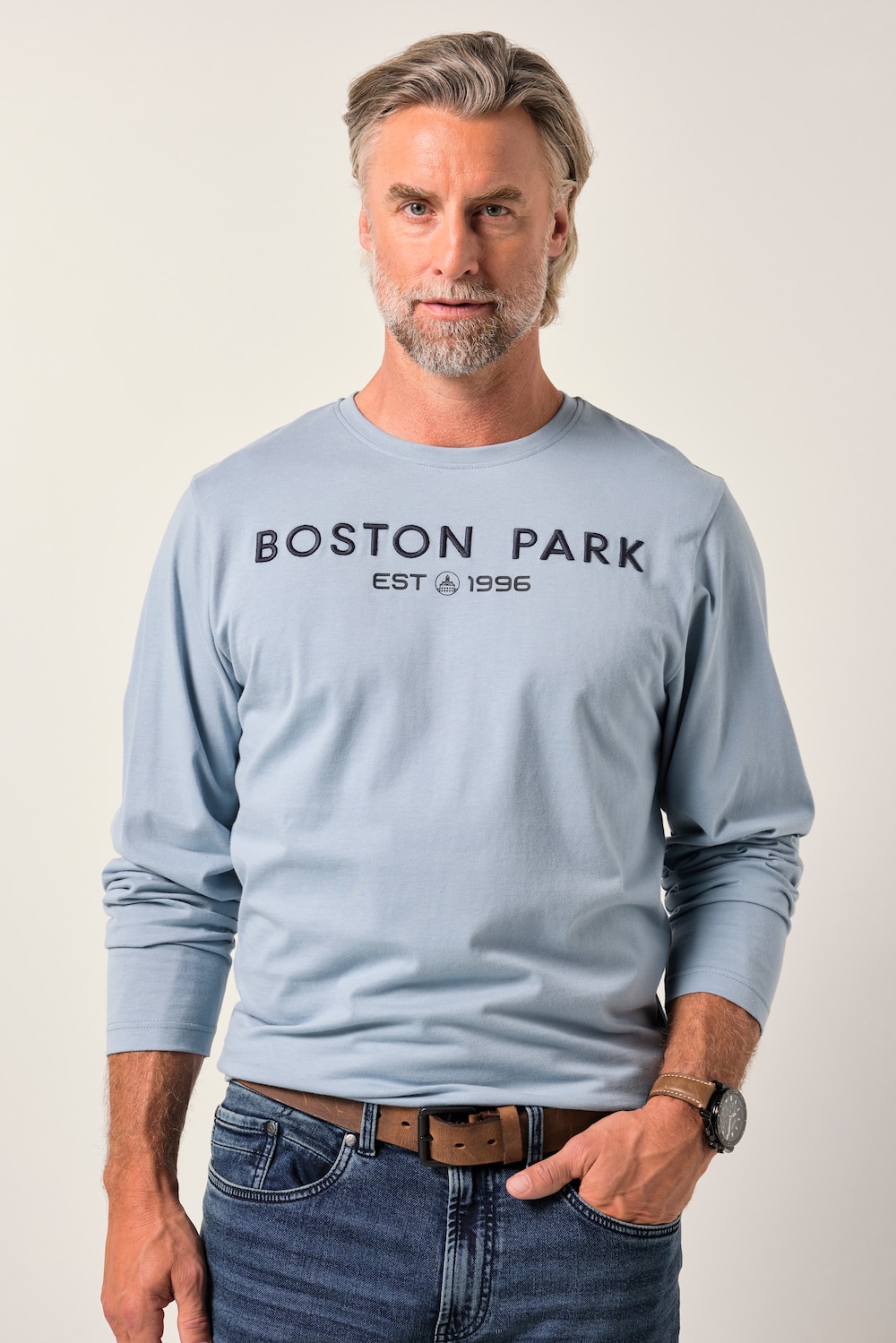 Boston Park Langarmshirt, Brustprint, bis 84/86