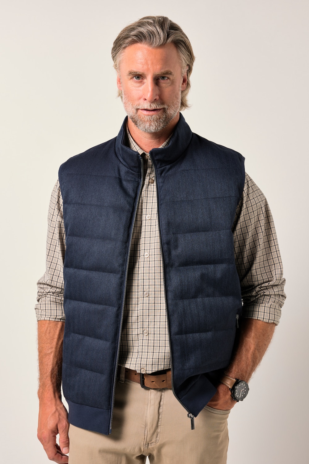 Boston Park doorgestikte bodywarmer, two-tone materiaal met structuur, rits, tot 84/86