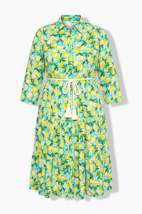 Blusenkleid, A-Linie, Midilänge, Zitronen-Muster