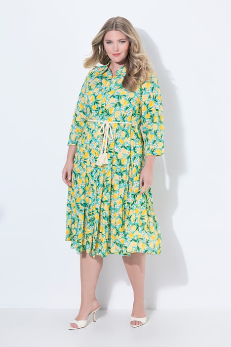 Blusenkleid, A-Linie, Midilänge, Zitronen-Muster