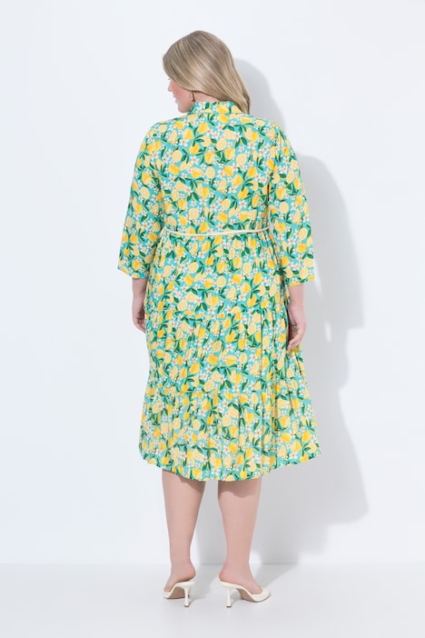 Blusenkleid, A-Linie, Midilänge, Zitronen-Muster