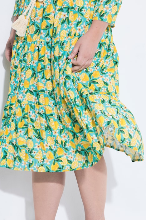 Blusenkleid, A-Linie, Midilänge, Zitronen-Muster