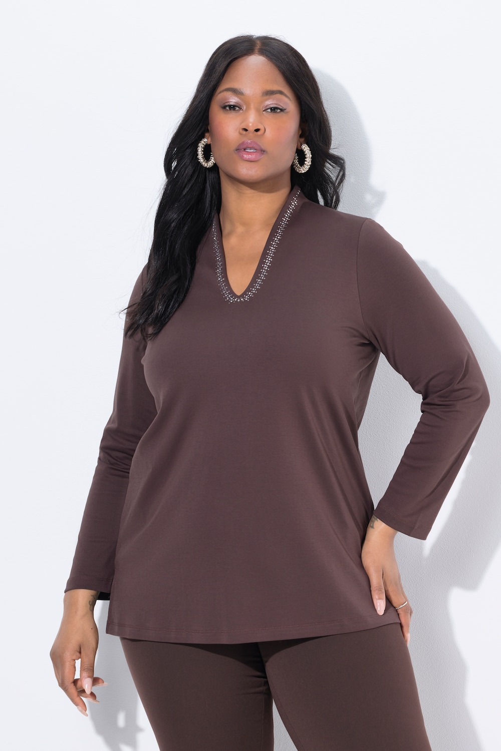 Shirt, A-Linie, Kelchkragen, Langarm, Pima Cotton