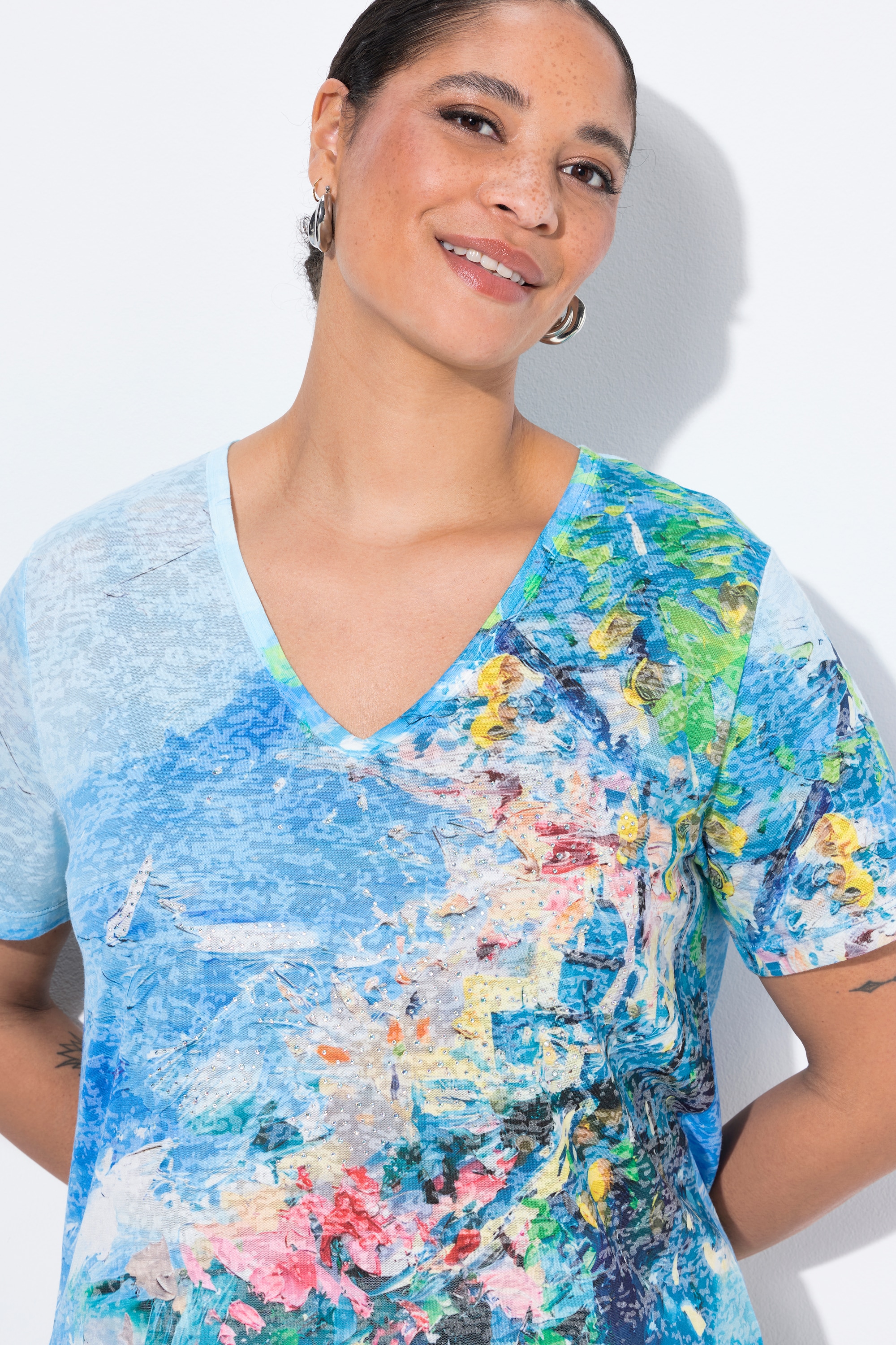 MIAMODA Damen große Größen T Shirt A Linie Italien Print 842024
