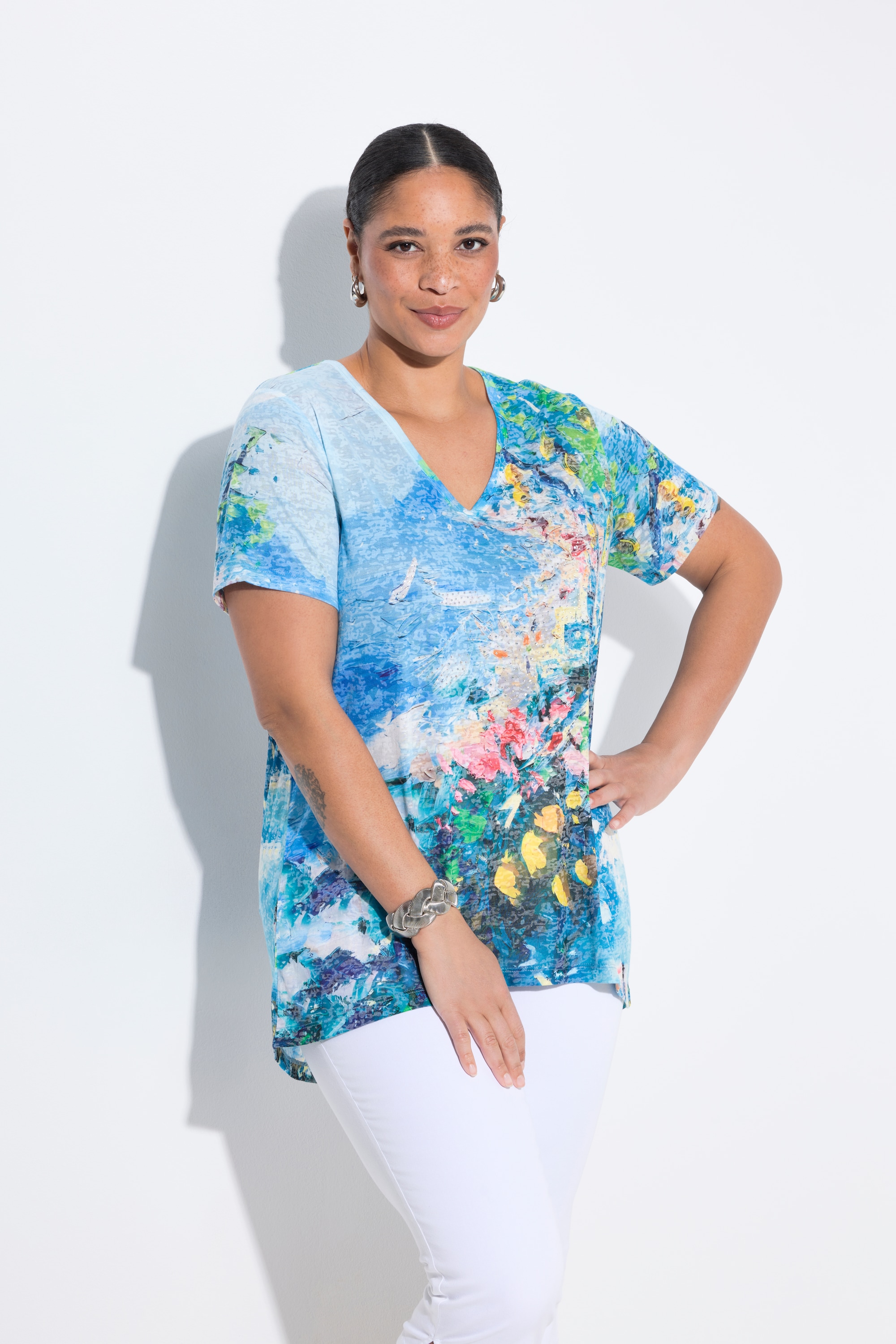 MIAMODA Damen große Größen T Shirt A Linie Italien Print 842024