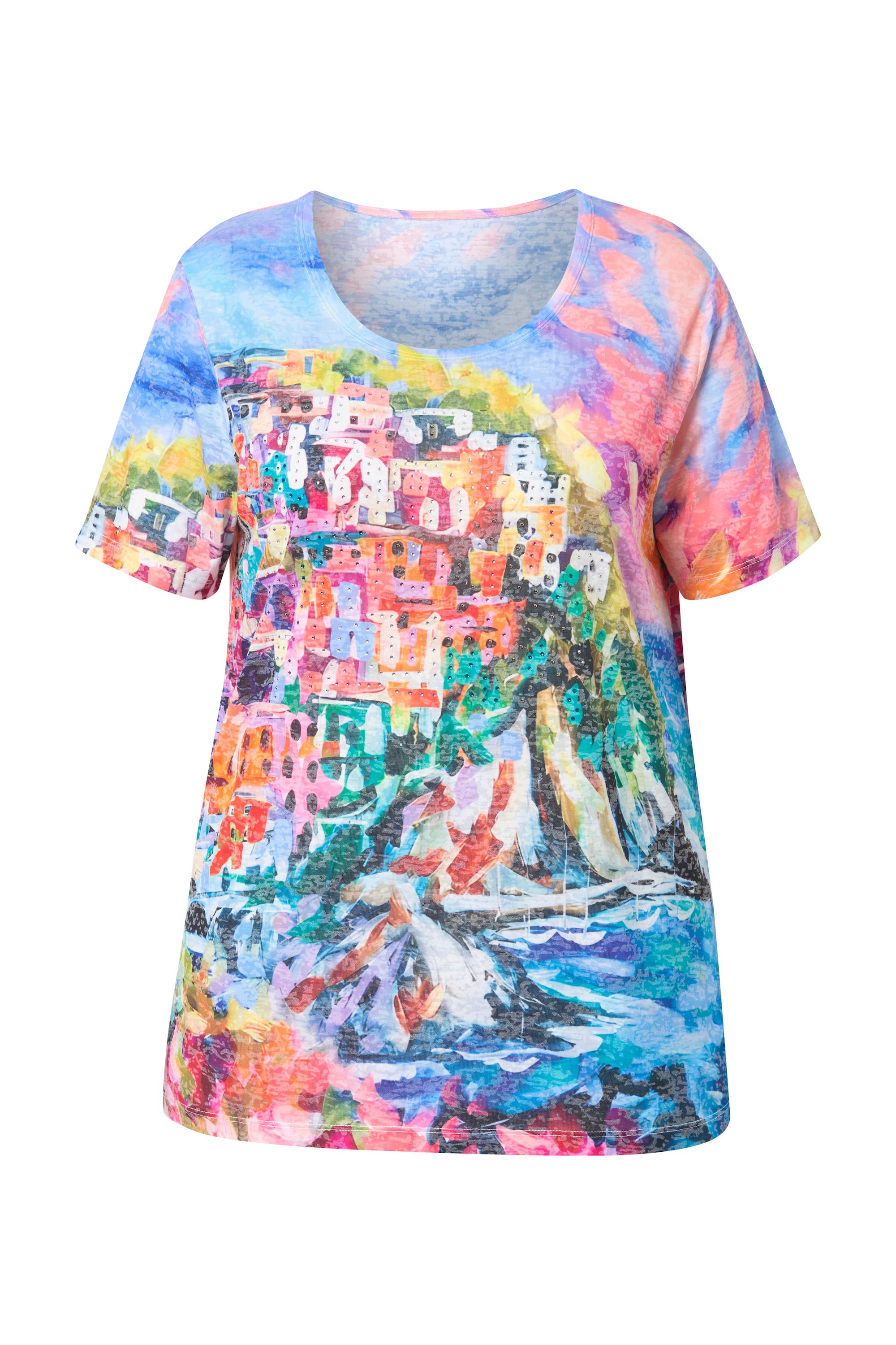 MIAMODA Damen große Größen T Shirt A Linie Küsten Print 842026