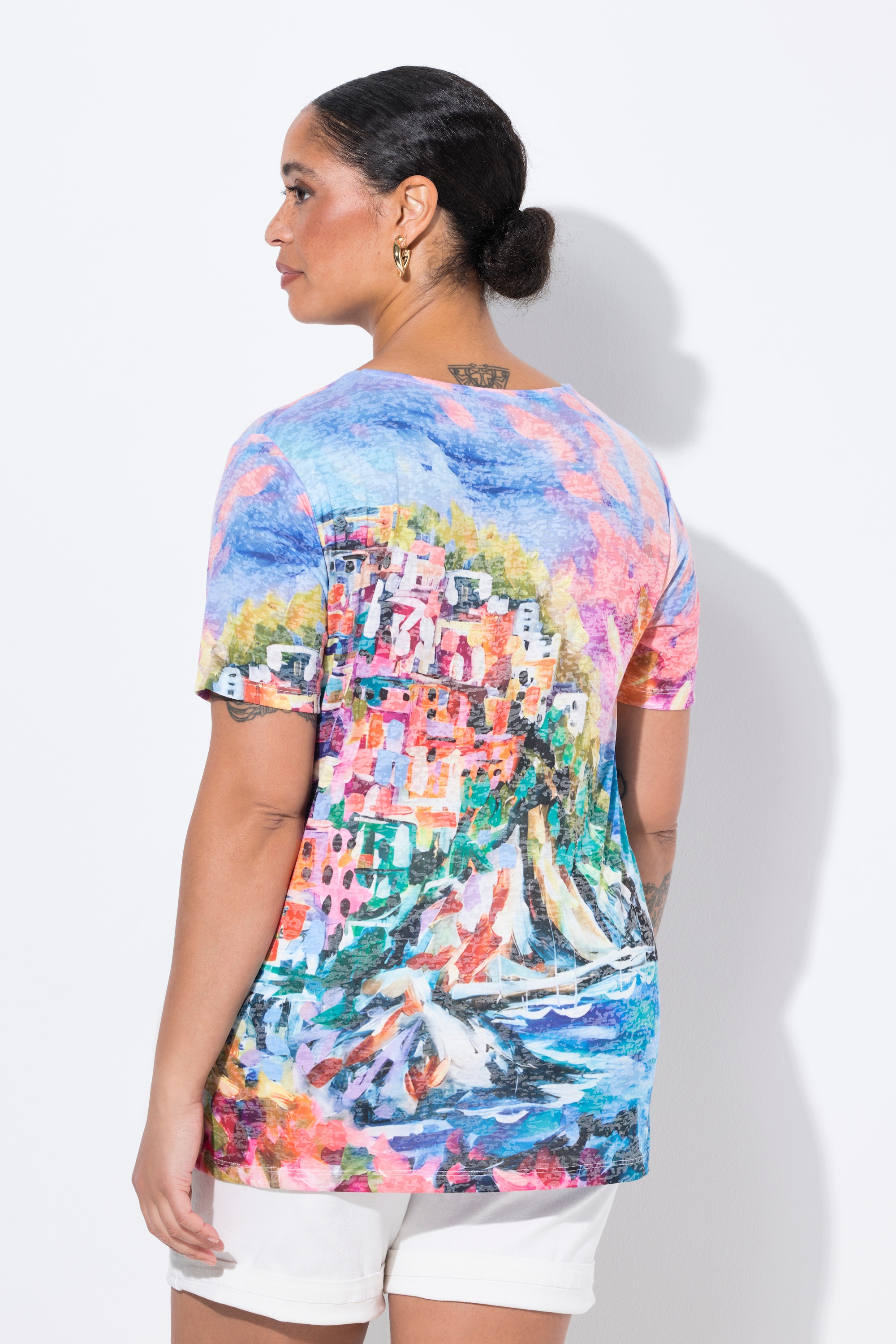 MIAMODA Damen große Größen T Shirt A Linie Küsten Print 842026