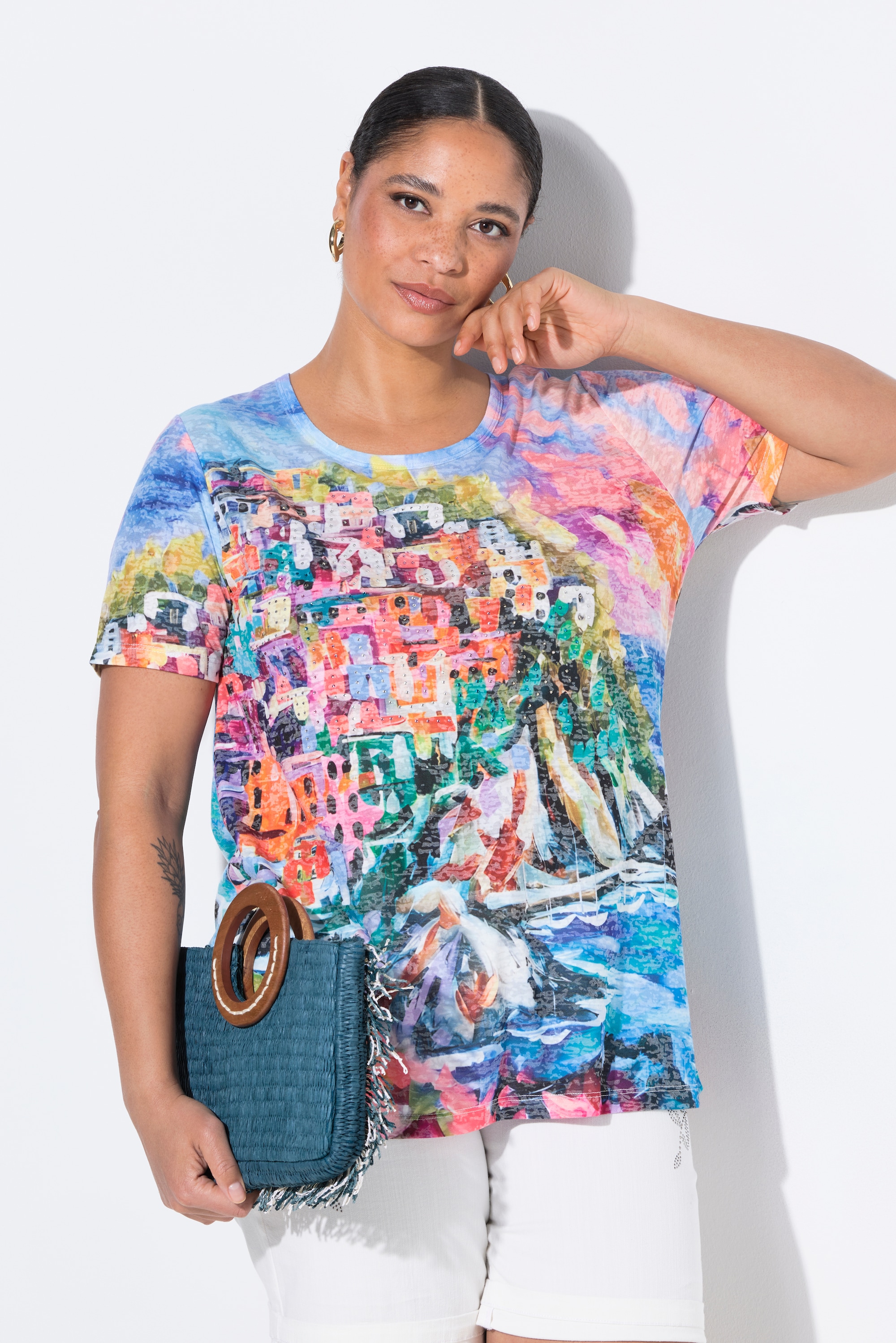 MIAMODA Damen große Größen T Shirt A Linie Küsten Print 842026
