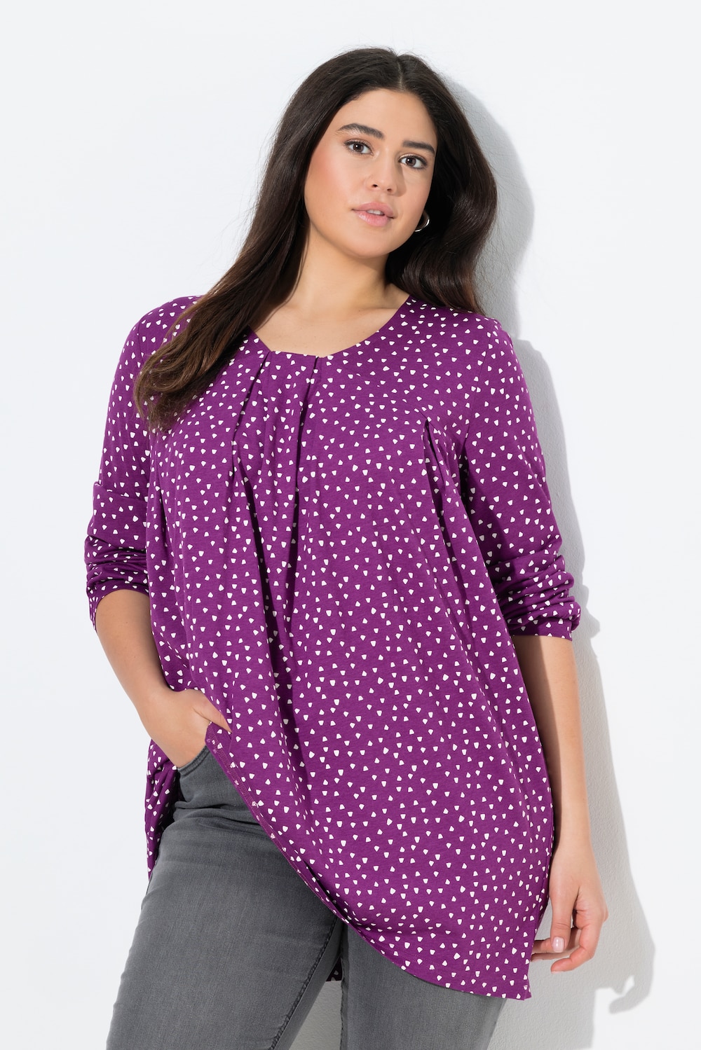 Shirt, Zierfalten, A-Linie, Carree-Ausschnitt, Langarm