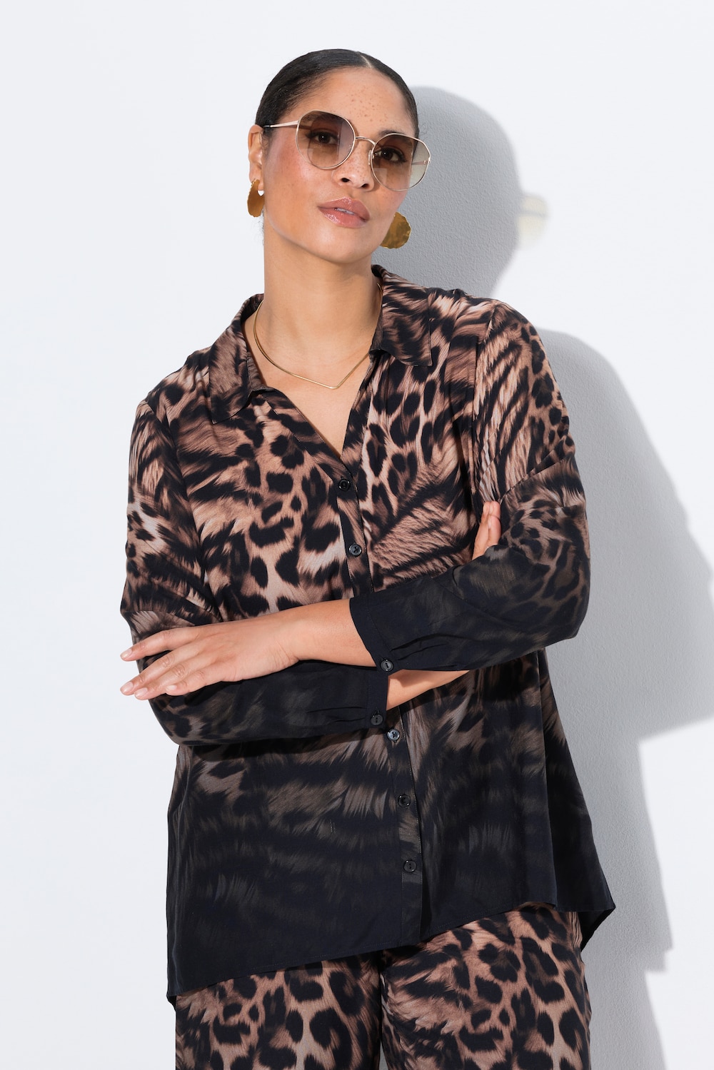 Bluse, längere A-Linie, Leo-Patchmuster