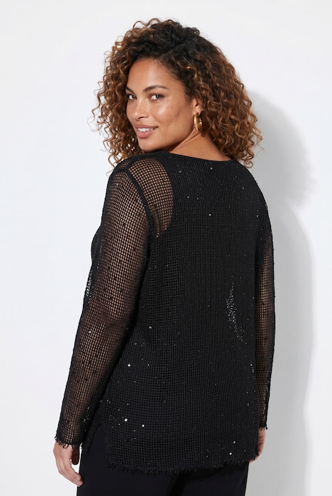 Bluse, Regular Fit, doppellagig, Netz mit Pailletten