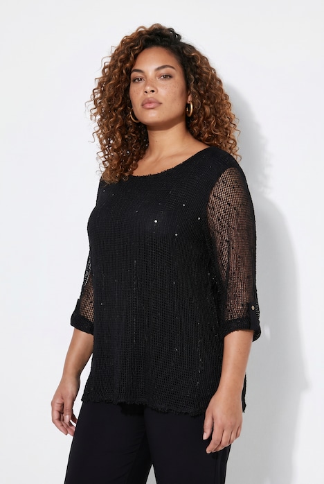 Bluse, Regular Fit, doppellagig, Netz mit Pailletten