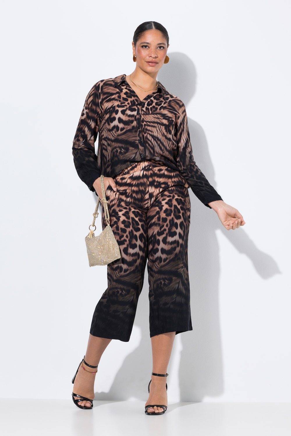 Culotte, weites, gerades Bein, Leo-Patchmuster