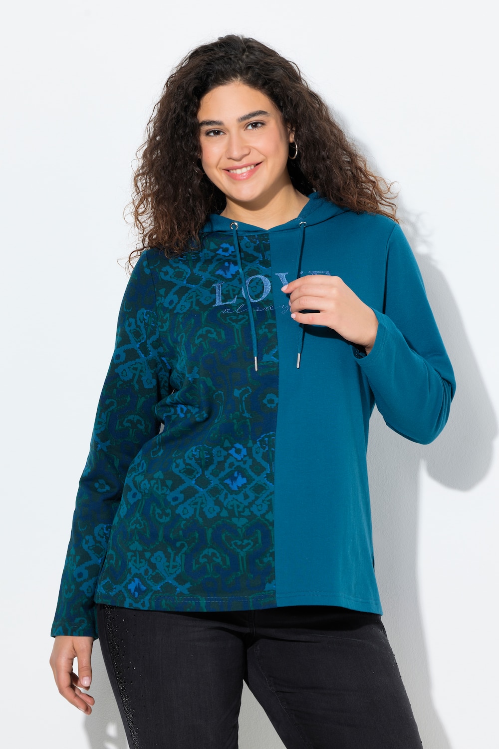 Große Größen Hoodie, Damen, blau, Größe: 46/48, Baumwolle/Polyester, Ulla Popken