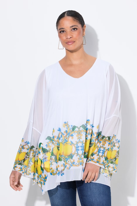 Meshbluse, oversized, Zitronen-Bordüre
