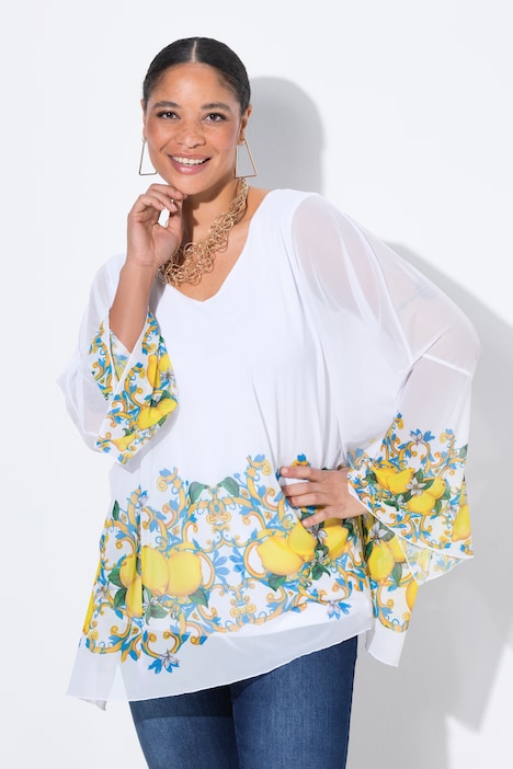 Meshbluse, oversized, Zitronen-Bordüre