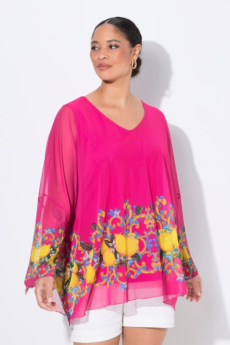 Meshbluse, oversized, Zitronen-Bordüre