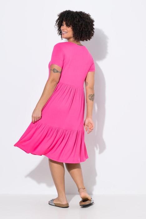 Jerseykleid, V-Ausschnitt, Volants