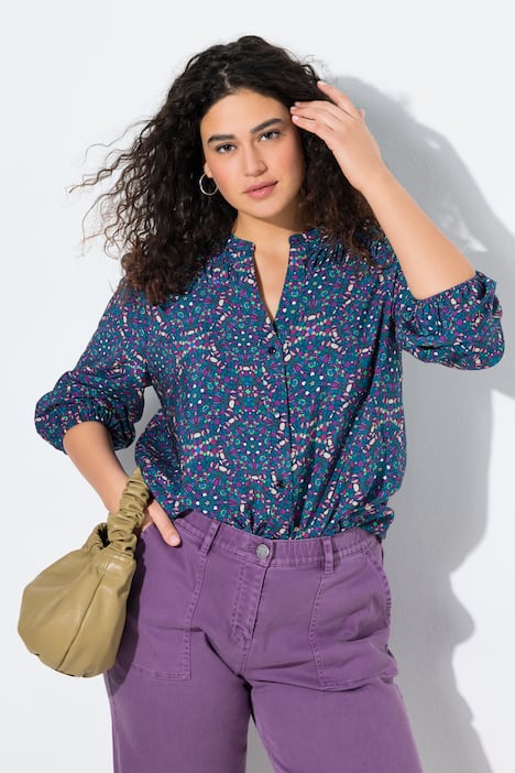 Bluse, Zierpasse, A-Linie, Tunika-Ausschnitt, Langarm