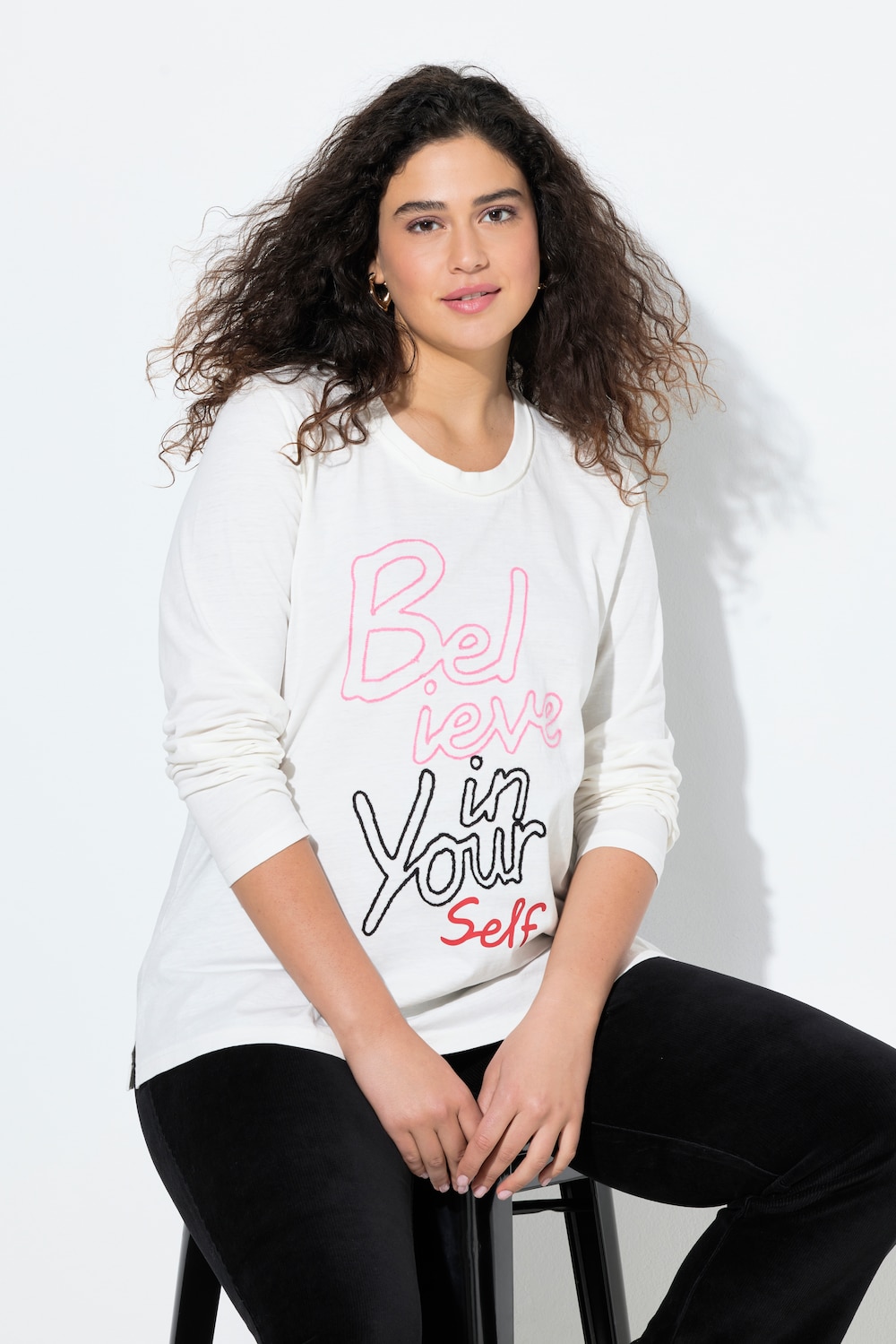 Shirt, Schriftmotiv, Classic, Rundhals, Langarm