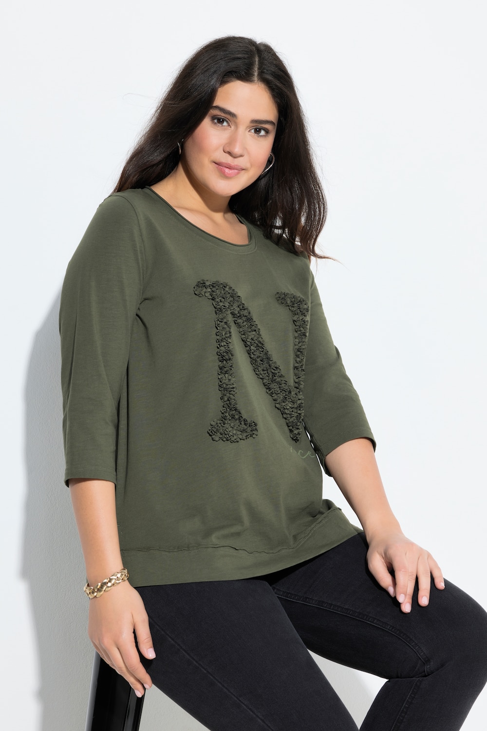 Shirt, Nice, Classic, ronde hals, 3/4-mouwen