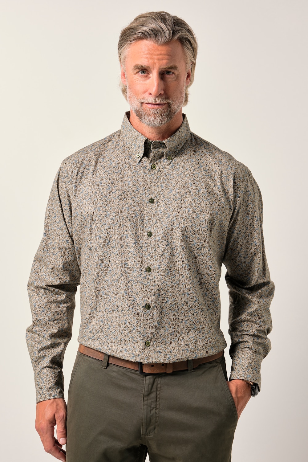 Boston Park overhemd, lange mouwen, buttondown-kraag, all-over print, Comfort Fit, tot 8XL