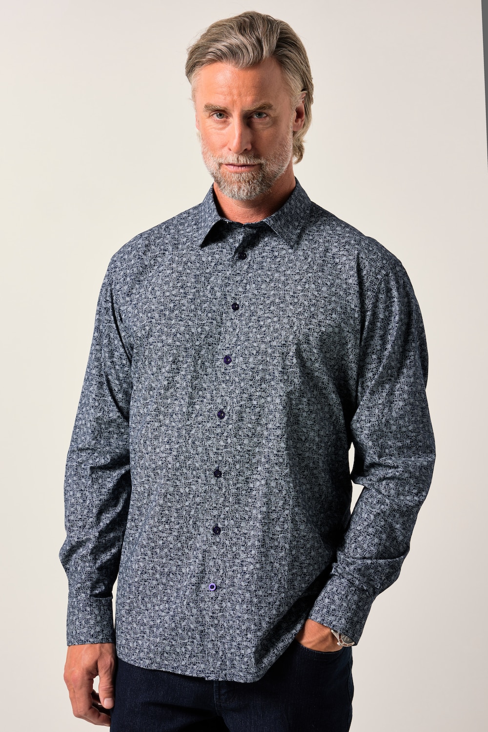 Boston Park overhemd, lange mouwen, all-over print, kentkraag, Comfort Fit, tot 8XL