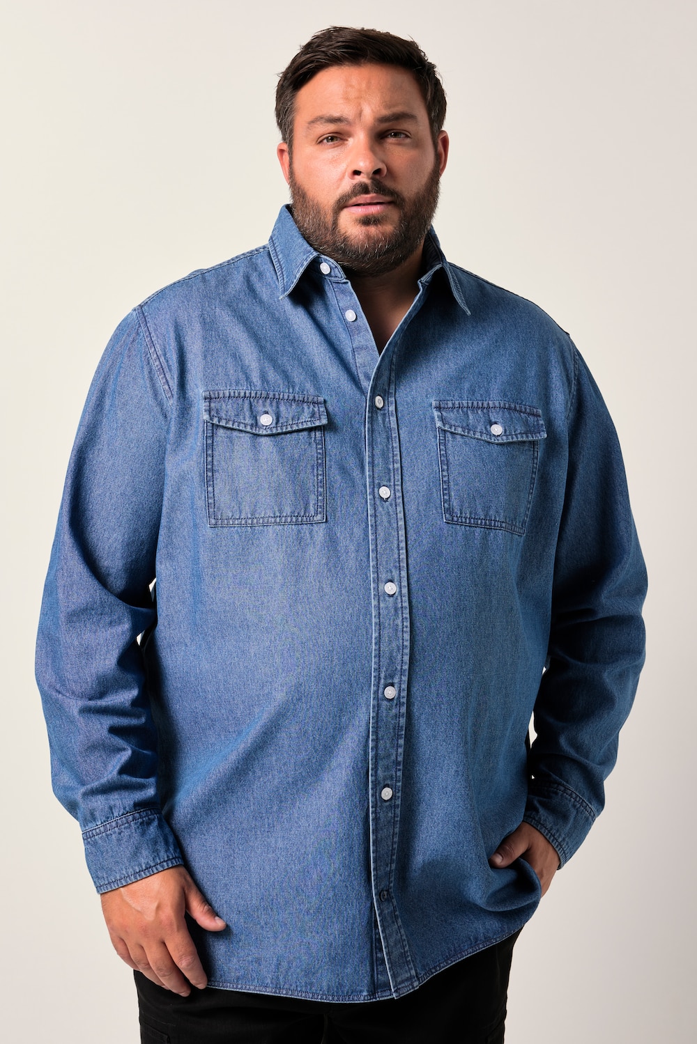 Men+ denim overhemd, lange mouwen, kentkraag, Comfort Fit, tot 8XL