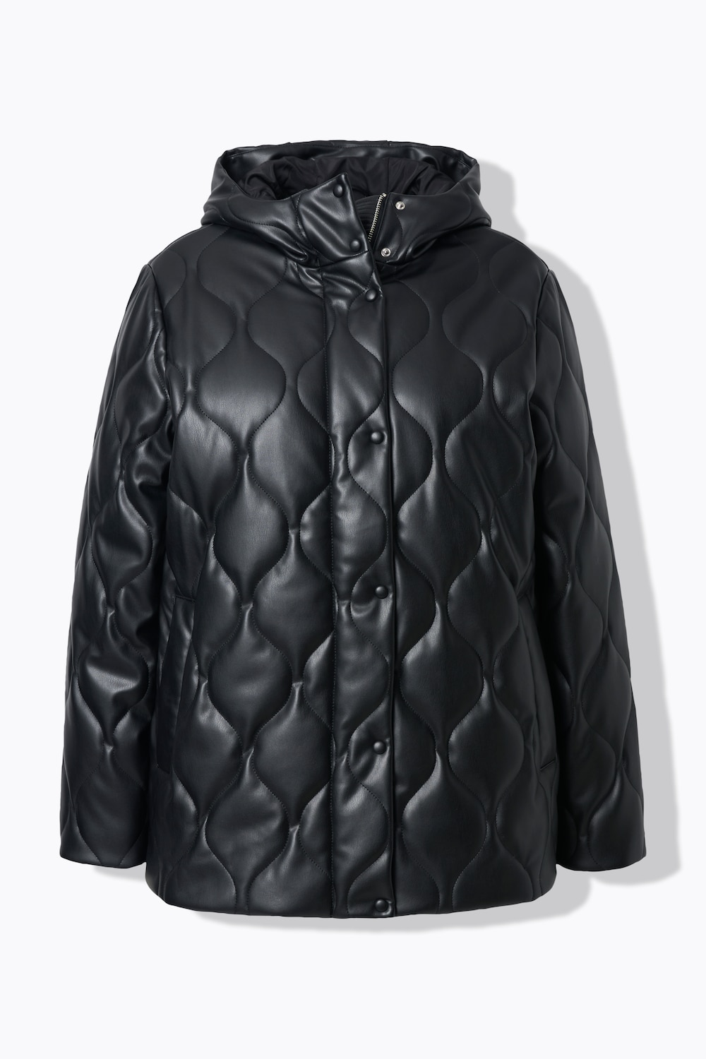 Stora storlekar Quiltad jacka i skinnimitation, Dam, svart, storlek: 46/48, Polyester/Syntetfibrer, Ulla Popken
