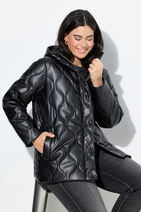 Lederoptik-Steppjacke, Wellenstepp, 2-Wege-Zipper