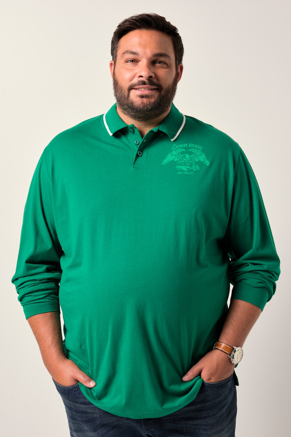 Men+ poloshirt, korte mouw, print op de borst, tot 8XL